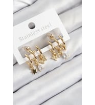Pirinç Zirkon Taşlı Yıldız Ve Kelebek Model Gold Renk Kadın Küpe (Altın)