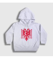 Presmono Unisex Çocuk Beyaz Albania Türkiye Arnavutluk Bayrağı Kapüşonlu Sweatshirt 495051tt (Beyaz)