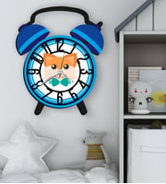 BK Gift Hayvan Figürlü Mavi Retro Çalar Saat Tasarımlı Kabartma Figürlü Ahşap Çocuk Duvar Saati-14, Ev Dekoru, Çocuk Odası Aksesuar