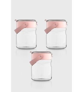 Renga Mono 900 ml Pembe Kapaklı 3'lü Cam Kavanoz Seti 131064