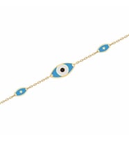 Diamond Line-Gülaylar Sarı Altın 14 Ayar Nazar Boncuğu Bileklik