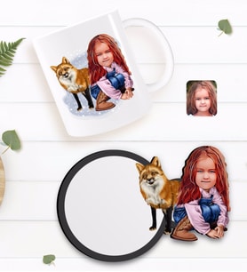 BK Gift Kişiye Özel Kız Çocuk Karikatürlü Beyaz Kupa ve Ahşap Bardak Altlığı Hediye Seti-9