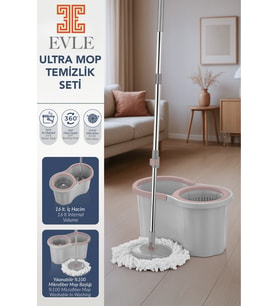 Lavine Premium 360 Mop Temizlik Seti – 16 L, Gri, Paslanmaz Sap