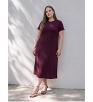 LCWAIKIKI Curve Bordo Büyük Beden Soft Touch Elbise