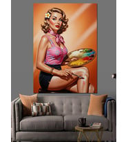 Ressam Pin Up Kız  Dekoratif Kanvas - Mdf Ahşap Tablo