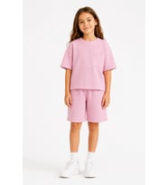 Monox Unisex 5-12 Yaş Petek Dokulu Oversize Yazlık Şort Tişört Takım