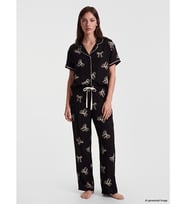LCW DREAM Siyah Gömlek Yaka Desenli Kadın Pijama Takımı