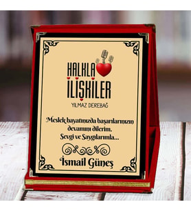 Halkla İlişkiler Baskılı Plaket (1. Tasarım)  Kişiye Özel (Kırmızı)