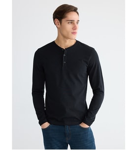 LC WAIKIKI Siyah Bisiklet Yaka Uzun Kollu Erkek Pijama Üst