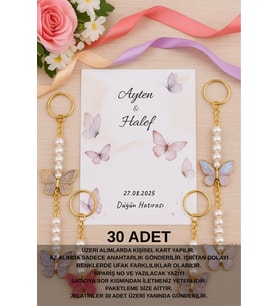 10 Adet Renkli Kelebek Kartlı Anahtarlık - Nişan Hediyesi - Nikah Hediyesi - Kına Hediyesi