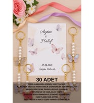 10 Adet Renkli Kelebek Kartlı Anahtarlık - Nişan Hediyesi - Nikah Hediyesi - Kına Hediyesi