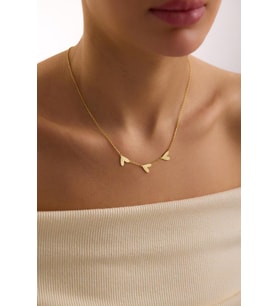 Kişiye Özel 925 Ayar Gümüş Minimal 3 Kalp İsim Kolye (Gold)