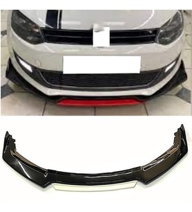 Vw Polo MK5 Beyaz Renkli Şeritli Dilli Ön Lip 4 Prç Parlak Siyah ABS