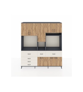 Hyperion Dolap 10 Raflı 6 Çekmeceli 8 Kapaklı 220x44x243 Antrasit-Çam/Aytaşı
