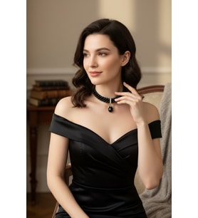 Kristal Taşlı Mayorka İnci Sallantılı Tasma İnci Kolye