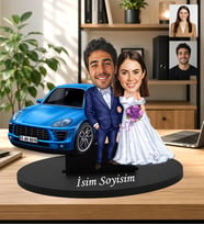 Kişiye Özel Gelin Damat Karikatür Biblo – Fotoğraflı Çift Figürü Araba Temalı – İsme Özel Düğün Hediyesi Evli Çift Karikatür Ahşap Biblo Yeni Evli Çiftlere Özel Fotoğraflı Karikatür Biblo - Düğün ve Yıldönümü Hediyesi