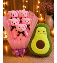 Ayıcık Buketi + Avokado Peluş Sevgiliye Tatlı Hediye Romantik & Trend Sürpriz