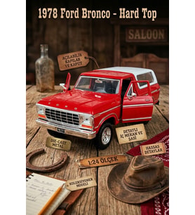 1978 Ford Bronco Hard Top 1:24 Ölçek Die-Cast Metal Model Araba - Kırmızı/Beyaz - Motor Max