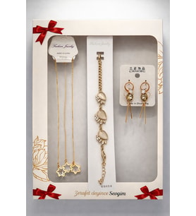 ÇELİK SET ALTIN YILDIZ ZAREFET SET HEDİYELİK TAKI SETİ (Rose Gold Altın)