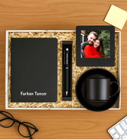 Kişiye Özel Fotoğraflı Çerçeve,Defter,Kalem ve Kahve Fincanı Hediye Seti