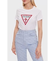 Guess Kadın Bisiklet Yaka Üçgen Logolu Beyaz T-shirt