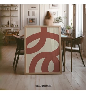 Kırmızı Soyut Çizgi Sanatı, Orta Yüzyıl Modern Minimalist Duvar Dekoru