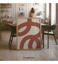 Kırmızı Soyut Çizgi Sanatı, Orta Yüzyıl Modern Minimalist Duvar Dekoru