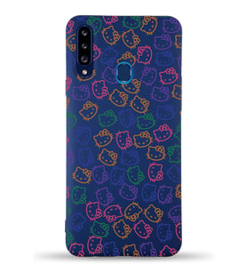 Samsung Galaxy A20s Uyumlu Lansman Kılıf Hello Kitty Tasarımlı İçi Kadife Kapak-Lacivert (Şeffaf)