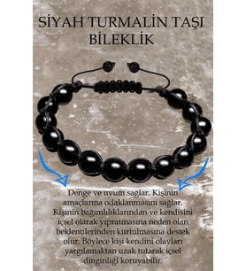 Sertifikalı A Kalite Siyah Turmalin Taşı Bileklik - Makrome