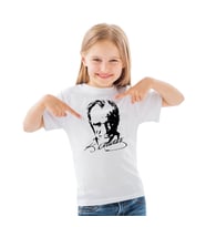 Sıfır Yaka T-Shirt - %100 Pamuk Çocuk Atatürk Baskılı (Beyaz)