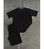 Düz renk tshirt & şort yan cepli kordon ayarlamalı ter tutmayan mevsimlik takım (Siyah)