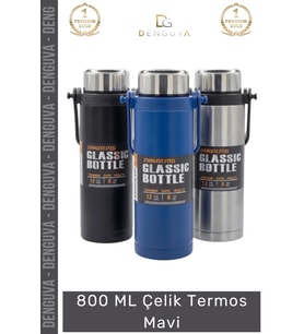 #Termos Paslanmaz Isı Yalıtımlı Çift Katmanlı Vakumlu Sızdırmaz Kapaklı 800 ML Çelik Termos Mavi