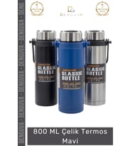 #Termos Paslanmaz Isı Yalıtımlı Çift Katmanlı Vakumlu Sızdırmaz Kapaklı 800 ML Çelik Termos Mavi