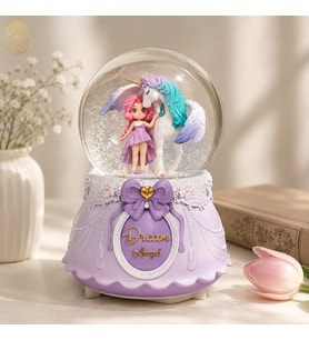 Unicorn Figürlü Büyük Boy Otomatik Kar Püskürtmeli Işıklı Müzikli Kar Küresi