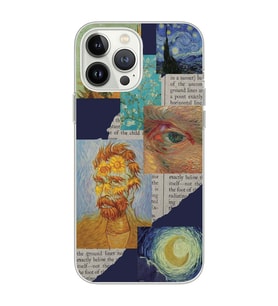 Iphone 15 Pro Uyumlu Vincent van Gogh Kolaj Desenli Şeffaf Telefon Kılıfı