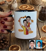 Kişiye Özel Karikatürlü Sarı Kırmızı Taraftar Baba Oğul Kupa Bardak Babalar Günü Hediyesi