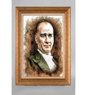 EV İŞYERİ OFİS İÇİN ALTIN ÇERÇEVELİ PASPARTULU ATATÜRK TABLO S47