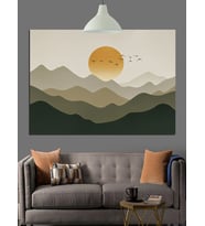 Gün Batımı Dağ Manzara Minimalist Dekoratif Kanvas - Mdf Ahşap Tablo