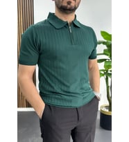 Erkek Çizgi Desenli Polo Yaka Yeşil Edw458