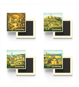 Gaziantep - Baskılı Buzdolap Magneti Kare - 9x9 cm - 4 Adet