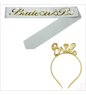 Bride To Be Kuşak ve Bride Metal Taç Seti - Altın