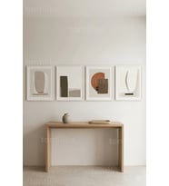Minimalist Doğal Tonlarda Soyut Sanat 4’lü Ahşap Çerçeveli Tablo Seti