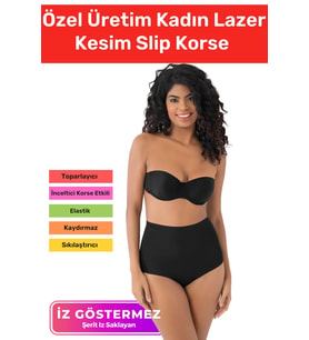 Özel Üretim Sıkılaştırıcı İz Göstermeyen Toparlayıcı Şekillendirici Kaymaz Lazer Kesim Slip Korse (Siyah)