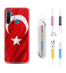 Realme 5i 5 Pro 6i 7 Pro 8 Kılıf Kablo Koruma Spiral Silikon Şanlı Türk Bayrağı 4 1401