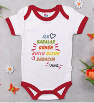 BK Kids Kişiye Özel Babalar Günü Tasarımlı Kırmızı Bebek Body Zıbın-1