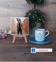 Erkek Türk Dili ve Edebiyatı Öğretmenine Hediye Fotoğraflı Dekoratif Taş, Ahşap Altlıklı Türk Kahvesi Fincanı Hediye (Model 5)