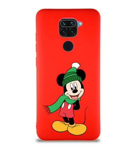 Xiaomi Redmi Note 9 Soft Premier Kapak Mickey Mouse-G Tasarımlı Silikon Kılıf - Kırmızı (Şeffaf)