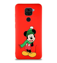 Xiaomi Redmi Note 9 Soft Premier Kapak Mickey Mouse-G Tasarımlı Silikon Kılıf - Kırmızı (Şeffaf)