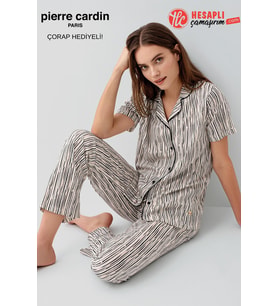 Pierre Cardin Paris Premium Kadın Modal Pamuklu Önden Düğmeli Rahat Kalıp Kısa Kol Pijama Takım