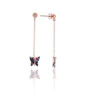 Karışık Renkli Kelebek Model Zirkon Taşlı Rose Kaplama Gümüş Kadın Küpe 201025009